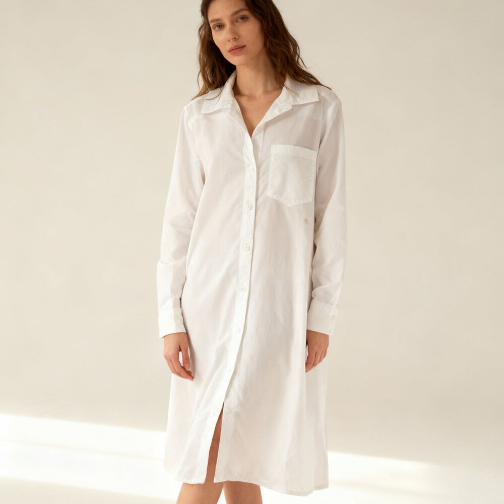 Style & Co. Womens Petite Bright White Button-Down Long-Sleeve Shirt Dress PM Si